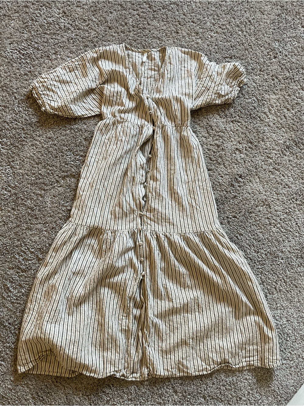 Rylee & Cru Striped Button-Front Maxi Dress in Ivory and Black